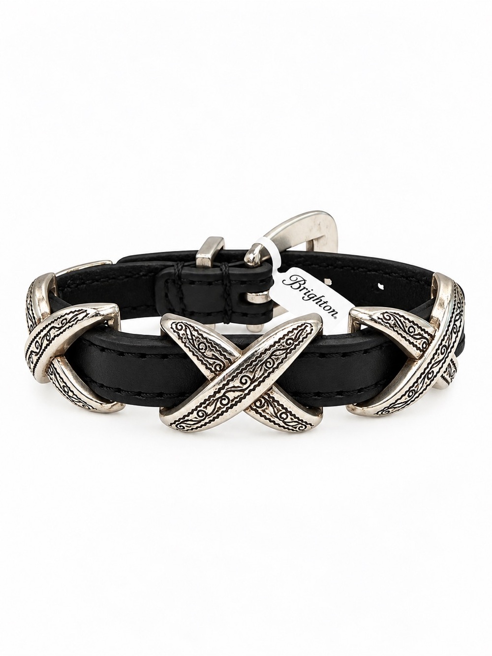 NWT Brighton Kriss Kross Etched Bandit Black Leather Bracelet 07903